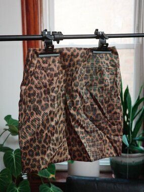 90's vintage mini skirt leopard print metallic lurex glittery MEDIUM cache